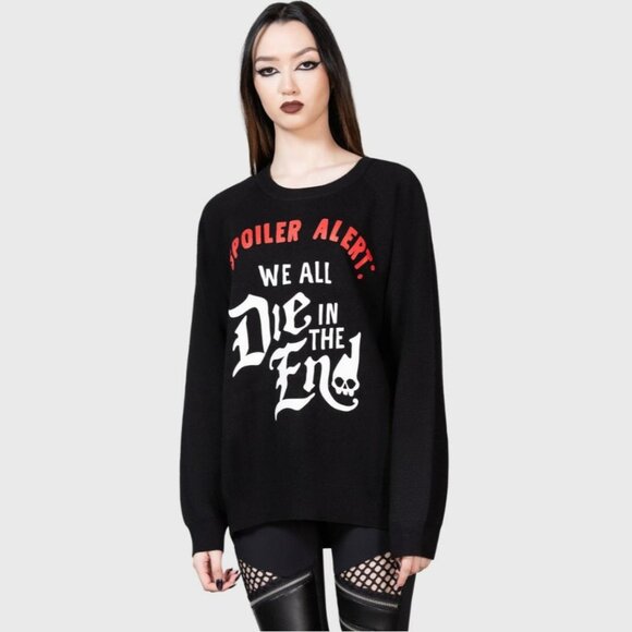 Killstar Sweaters - Killstar ✦ Spoiler Batwing Sweater ✦ Black Gothic Graphic “We All Die” NWT